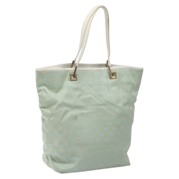 GUCCI GG Canvas Tote Bag Light Blue Gold 002 1098 Auth EC700 - Picture 1 of 16